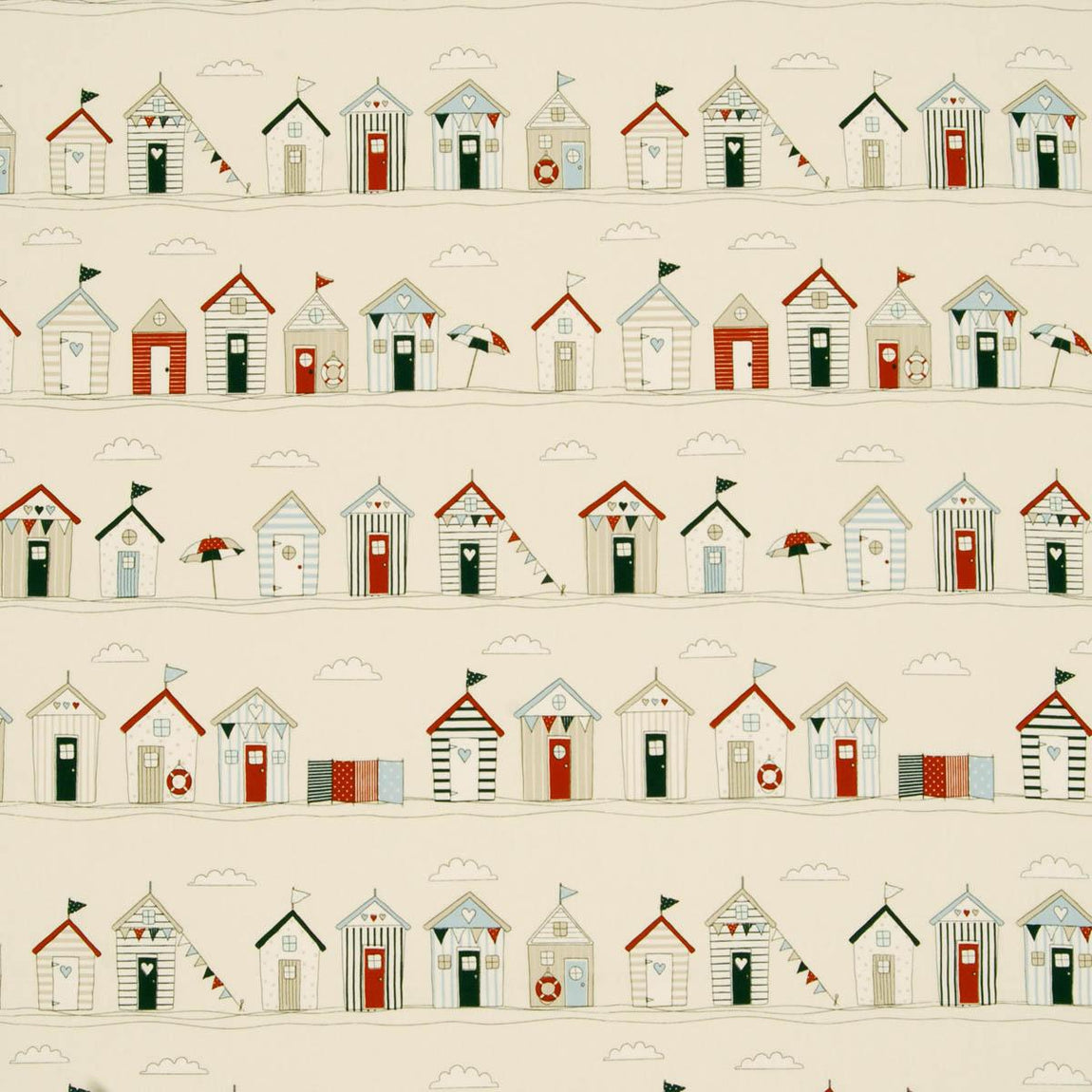 Beach Huts PVC Fabric Blue