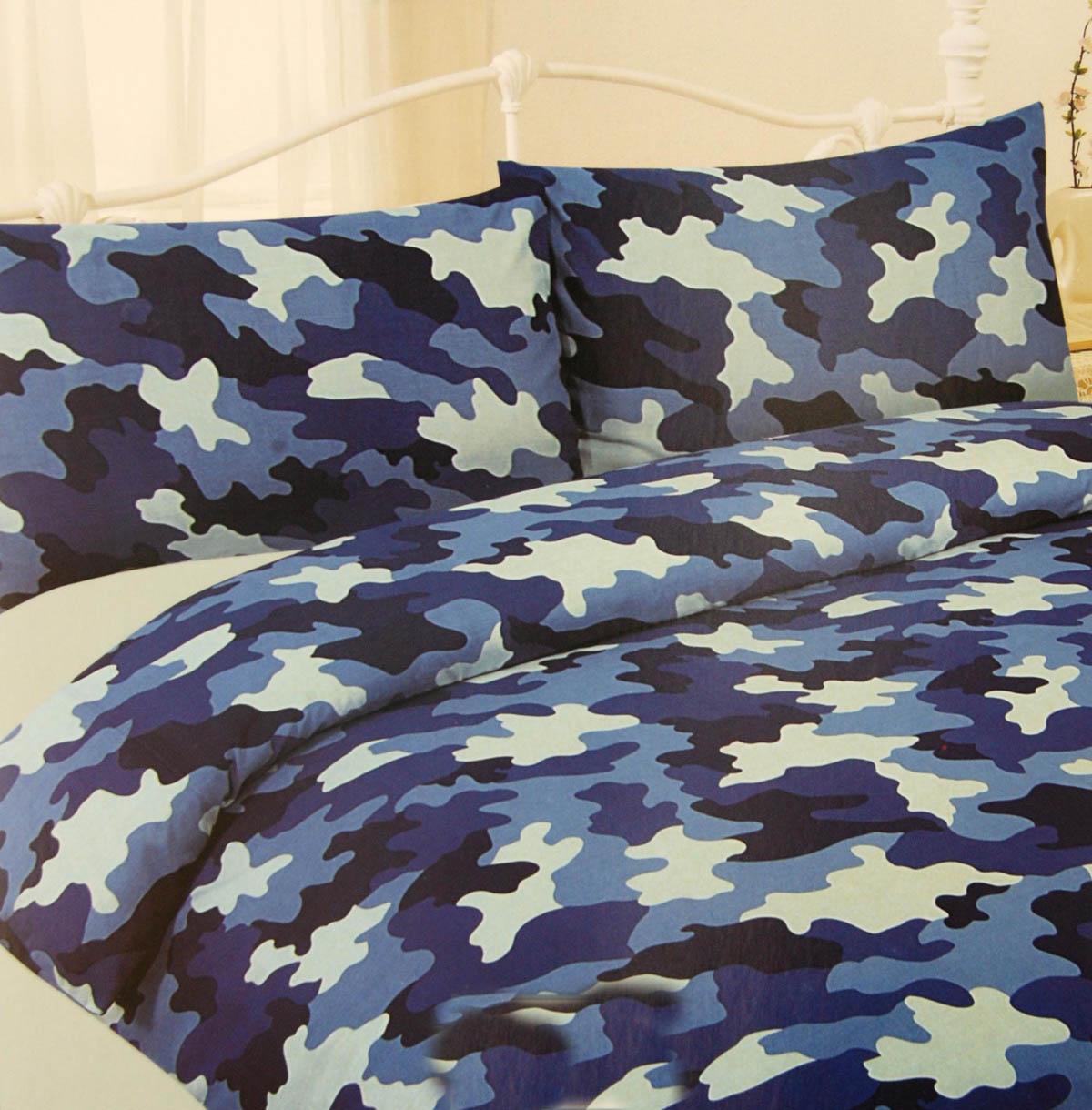 Camouflage Blue Ready Made Pencil Pleat Curtains 66 x 72