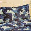 Camouflage Blue Ready Made Pencil Pleat Curtains 66 x 72