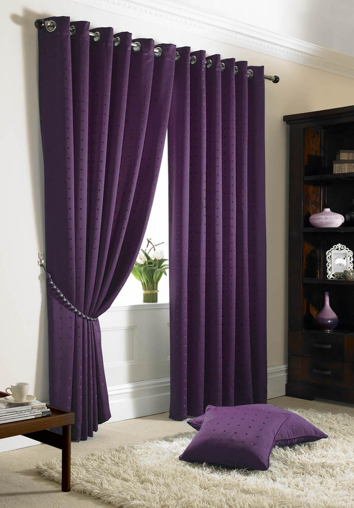 Madison Ready Made Lined Eyelet Curtains Purple