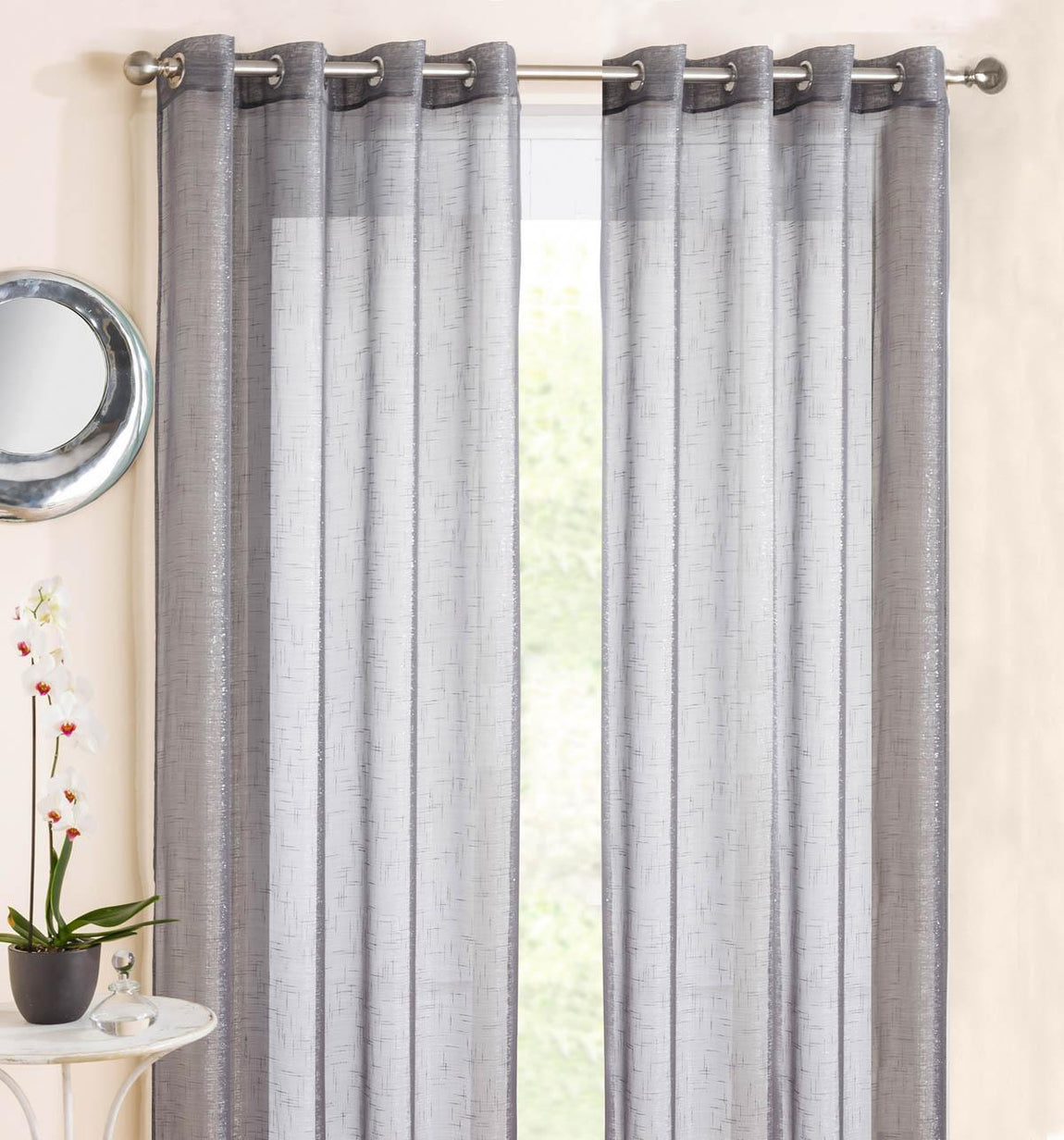 Marrakesh Eyelet Ready Made Single Voile Curtain Grey