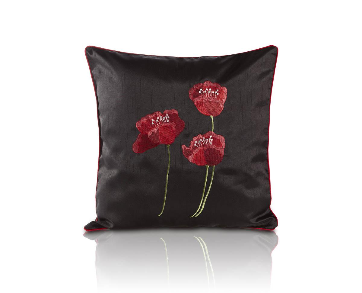 Poppies Filled Cushion 45cm x 45cm Black