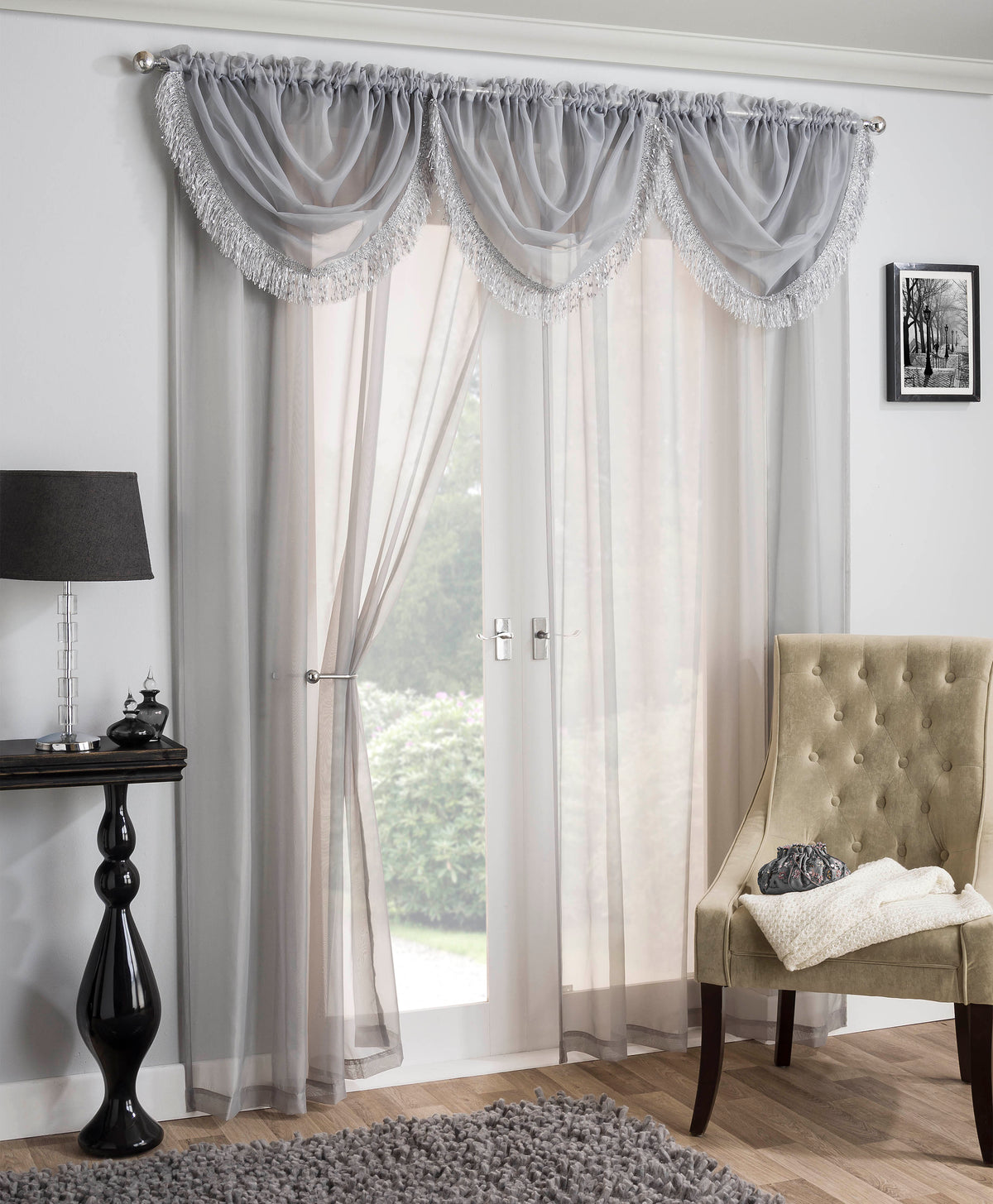 Crystal / Savannah Rod Pocket Ready Made Single Voile Curtain Silver