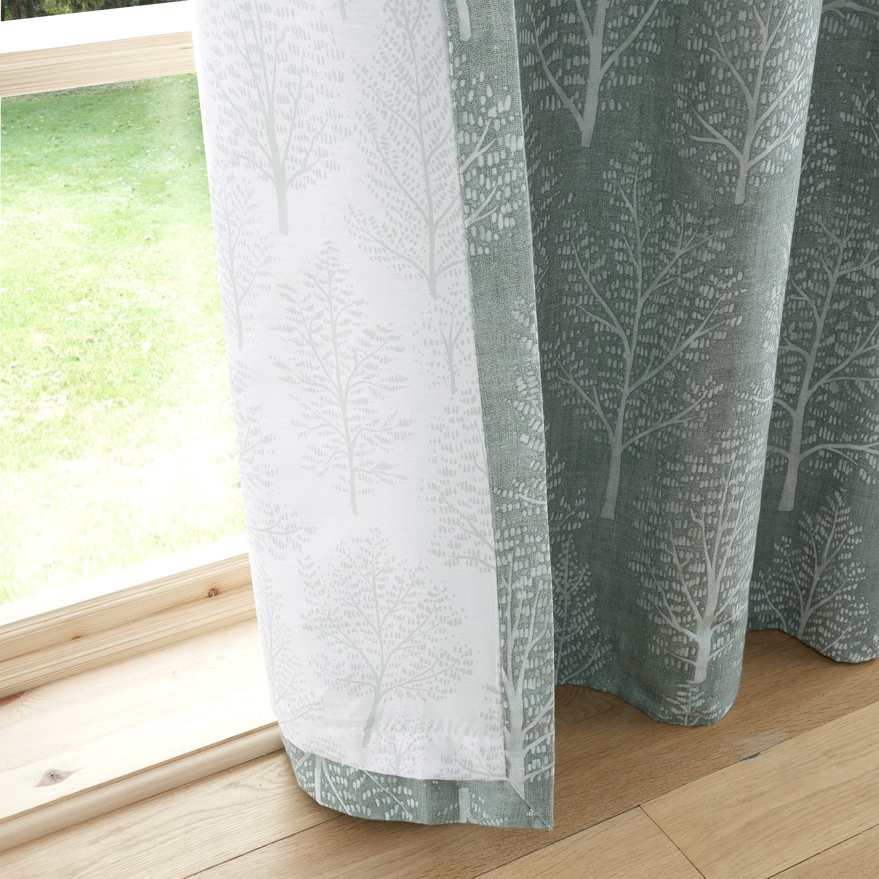 Green Catherine Lansfield Alder Trees Sage Ready Made Eyelet Curtains