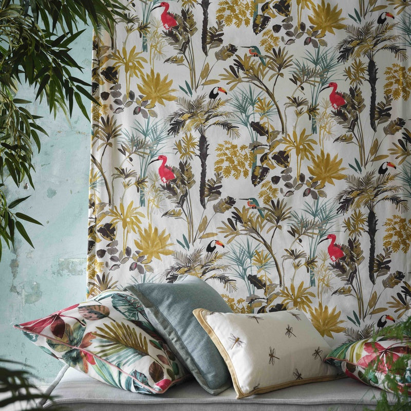 Clarke & Clarke Palm Fabric Charcoal and Citron