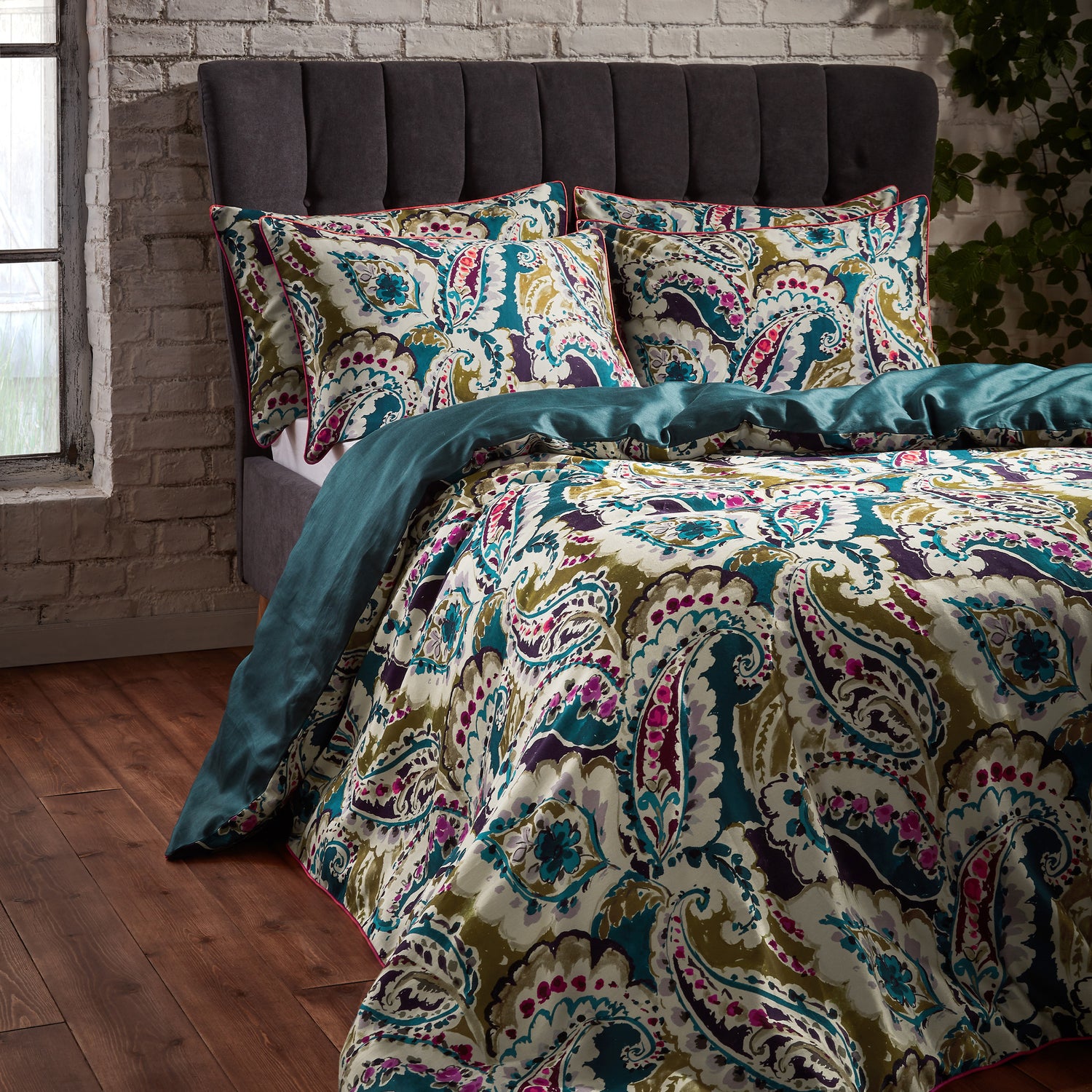 Edinburgh Weavers Aretha Duvet Cover Bedding Set Teal Olive