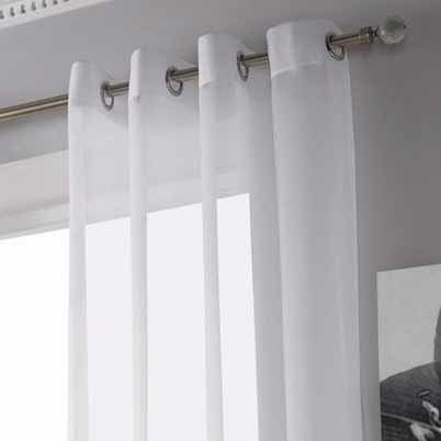 Plain Ring Top Ready Made Single Voile Curtain White