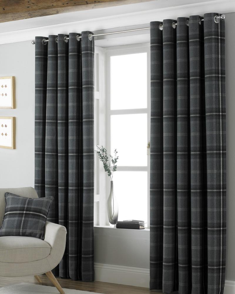 Aviemore Ready Made Lined Eyelet Curtains Grey