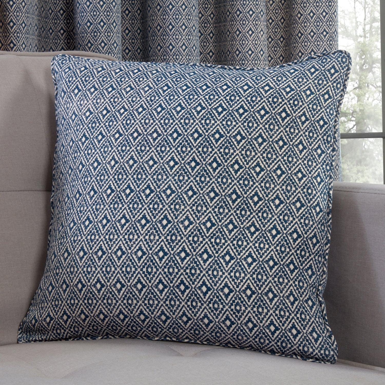 Aztec Ready Made Pencil Pleat Curtains Navy