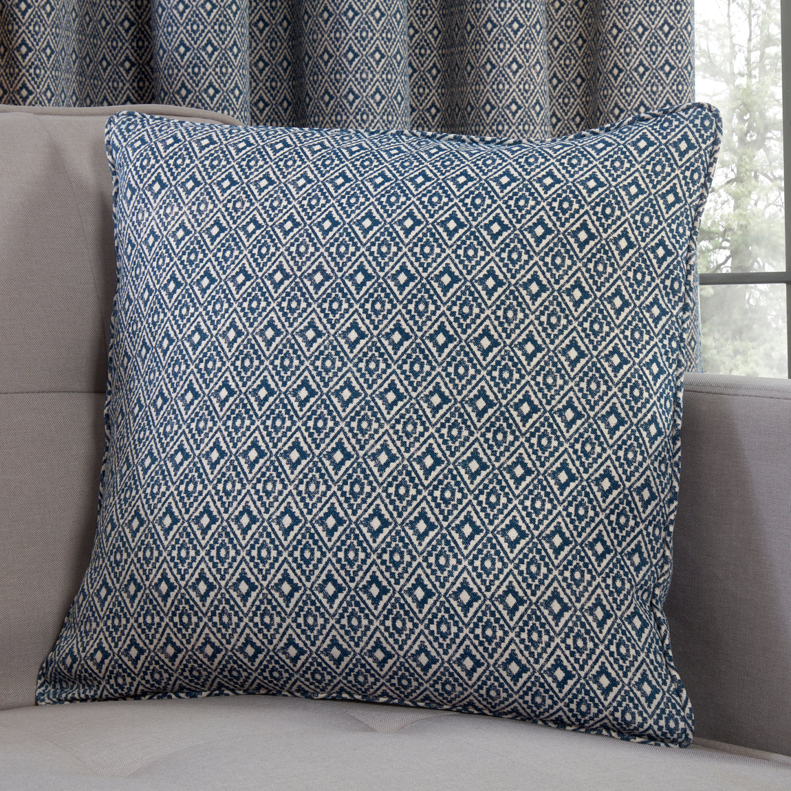 Aztec Ready Made Pencil Pleat Curtains Navy