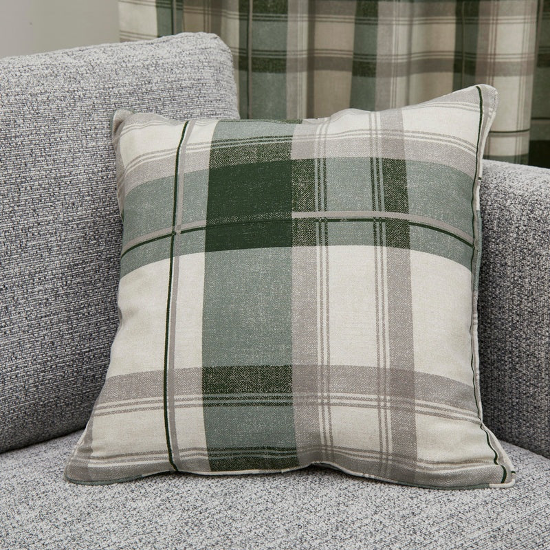 Fusion Balmoral Check Filled Cushion 43cm x 43cm Bottle Green