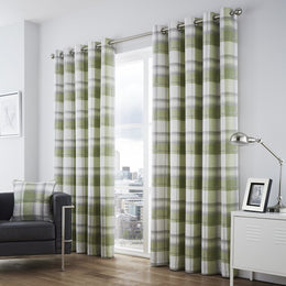 Fusion Balmoral Check Lined Ready Made Eyelet Curtains Green
