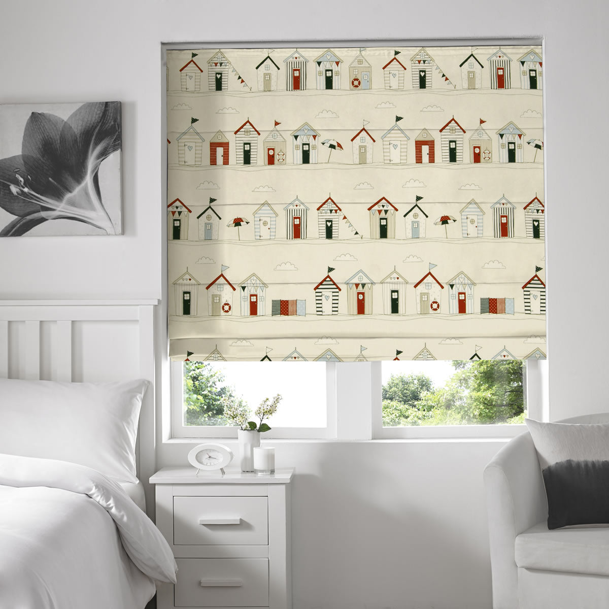 Beach Huts Made to Measure Roman Blind Blue