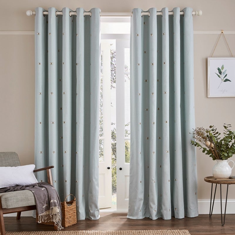 Sophie Allport Bee Blackout Ready Made Eyelet Curtains Duck Egg
