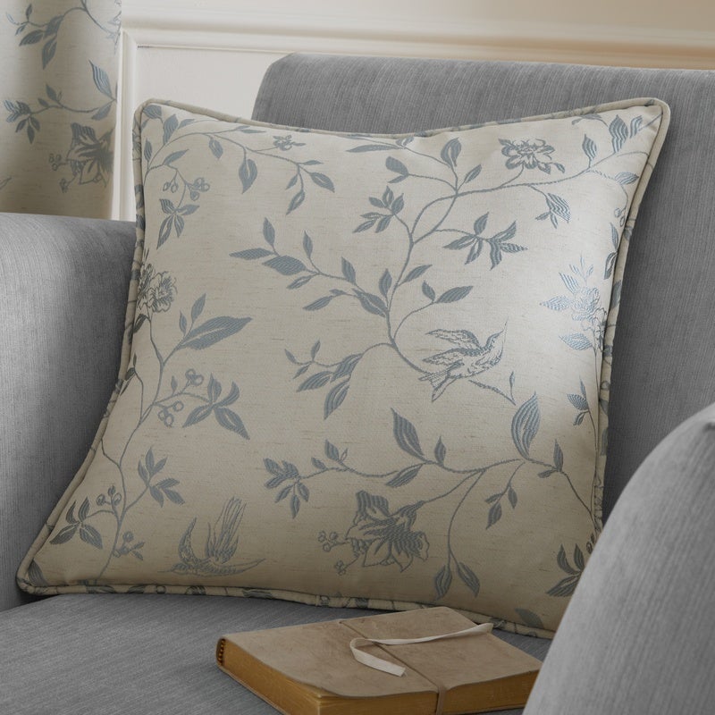 Curtina Bird Trail Lined Ready Made Pencil Pleat Curtains Duckegg