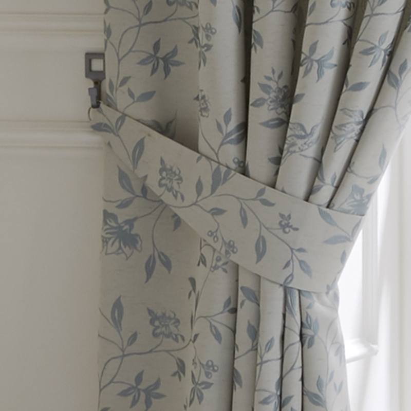Curtina Bird Trail Lined Ready Made Pencil Pleat Curtains Duckegg