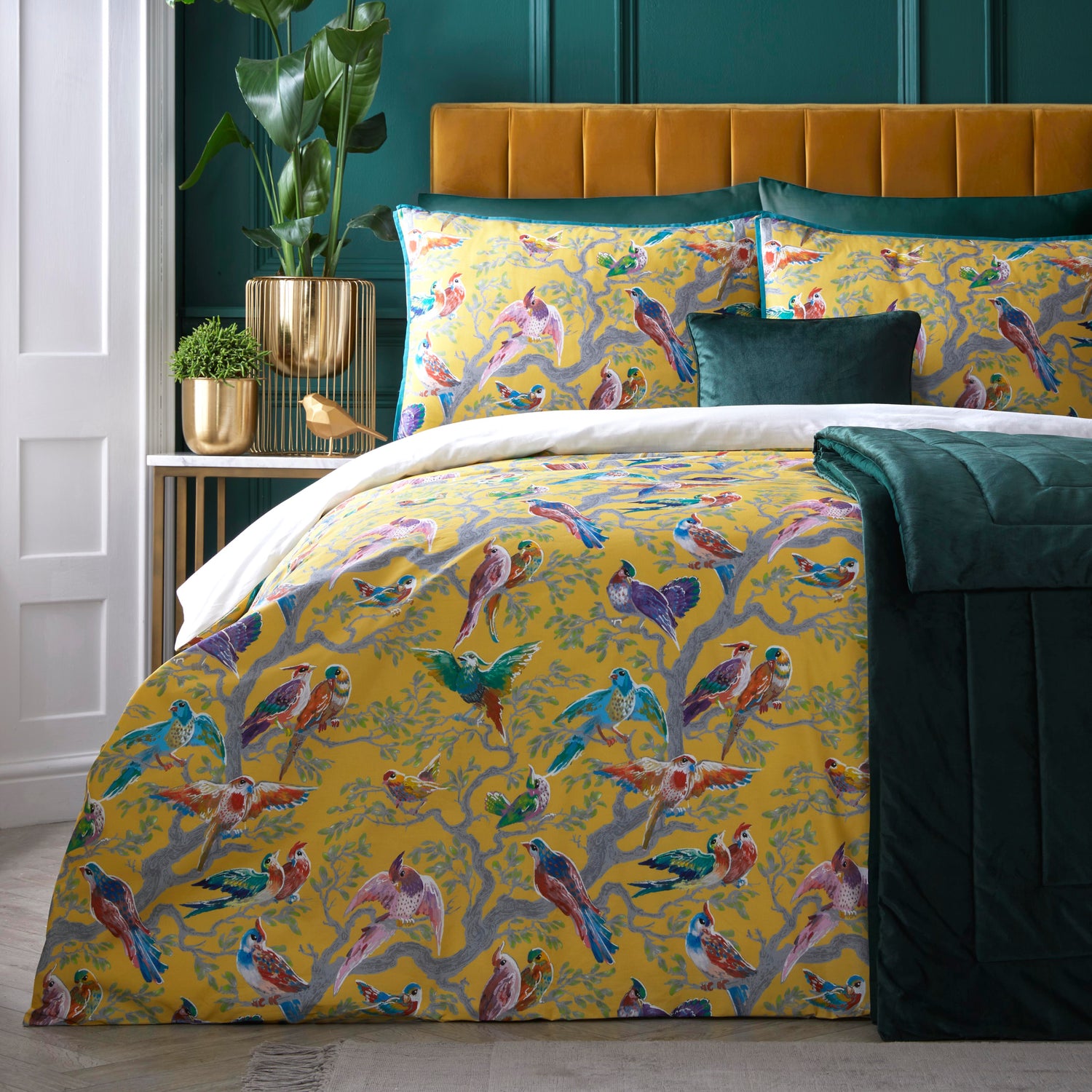 Laurence Llewelyn-Bowen Birdity Absurdity Duvet Cover Bedding Set Yellow
