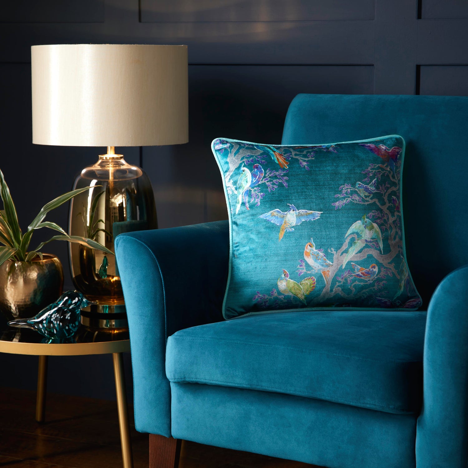 Laurence Llewelyn-Bowen Birdity Absurdity Filled Cushion 43cm x 43cm Blue