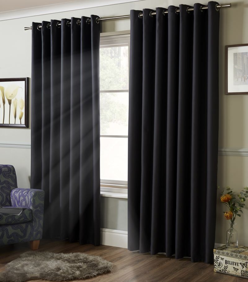 Blackout Ready Made Eyelet Curtains Charcoal