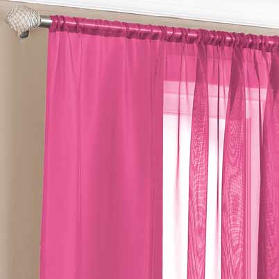 Slot Top (Pair) Ready Made Voile Curtains Cerise