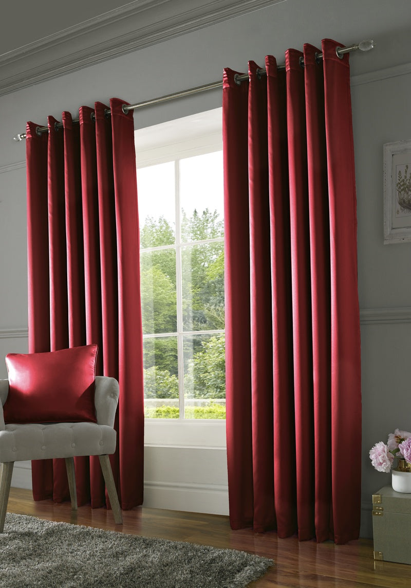 Burj Ready Made Lined Eyelet Curtains Red