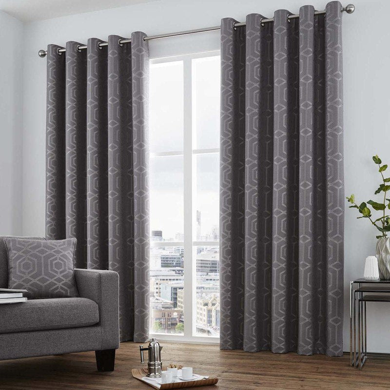 Camberwell Ready Made Lined Eyelet Curtains Graphite