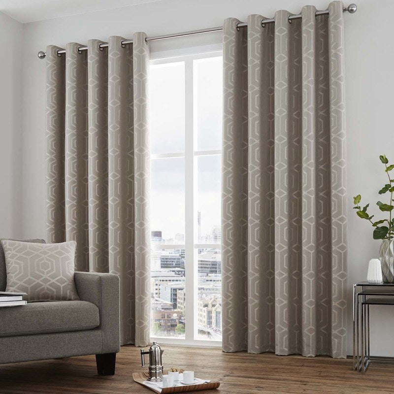 Camberwell Ready Made Lined Eyelet Curtains Stone
