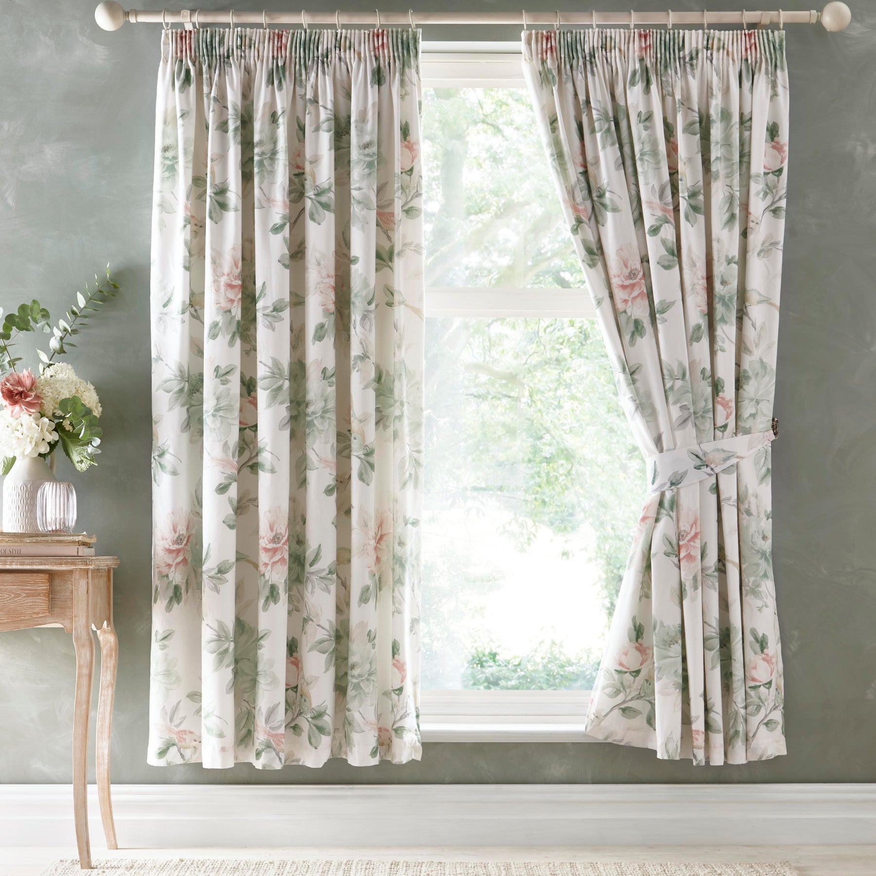 Appletree Campion Ready Made Curtains Green Coral