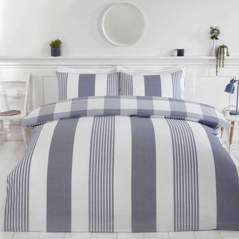 Denim Chambray Stripe Duvet Cover Bedding Set Terrys