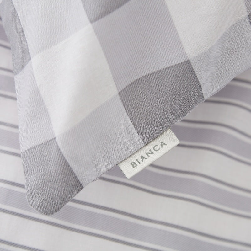 Bianca Check And Stripe Duvet Cover Bedding Set Grey