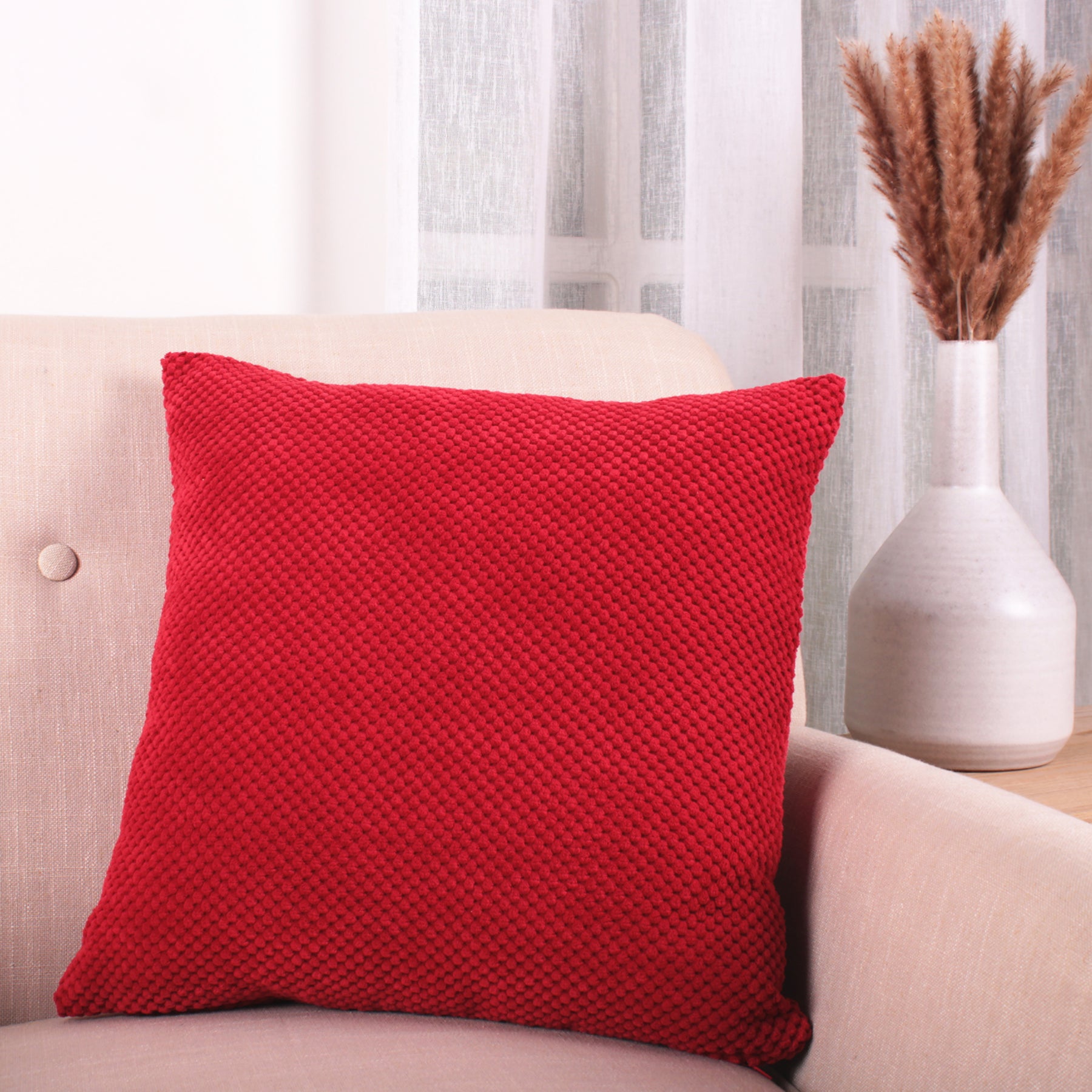 Chenille Spot Filled Cushion 43cm x 43cm Red