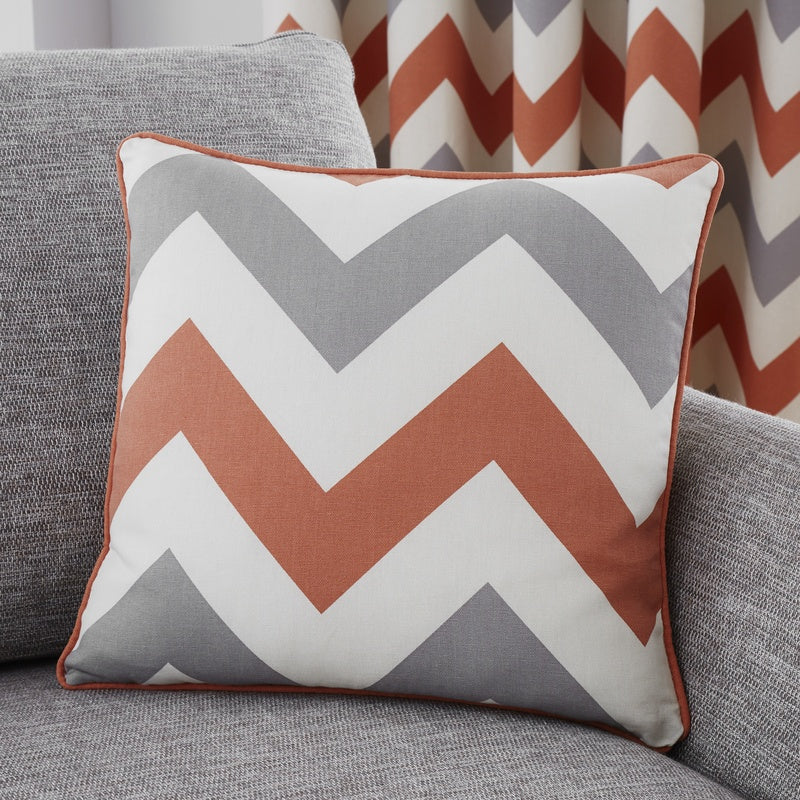 Chevron Ready Made Eyelet Curtains Terracotta