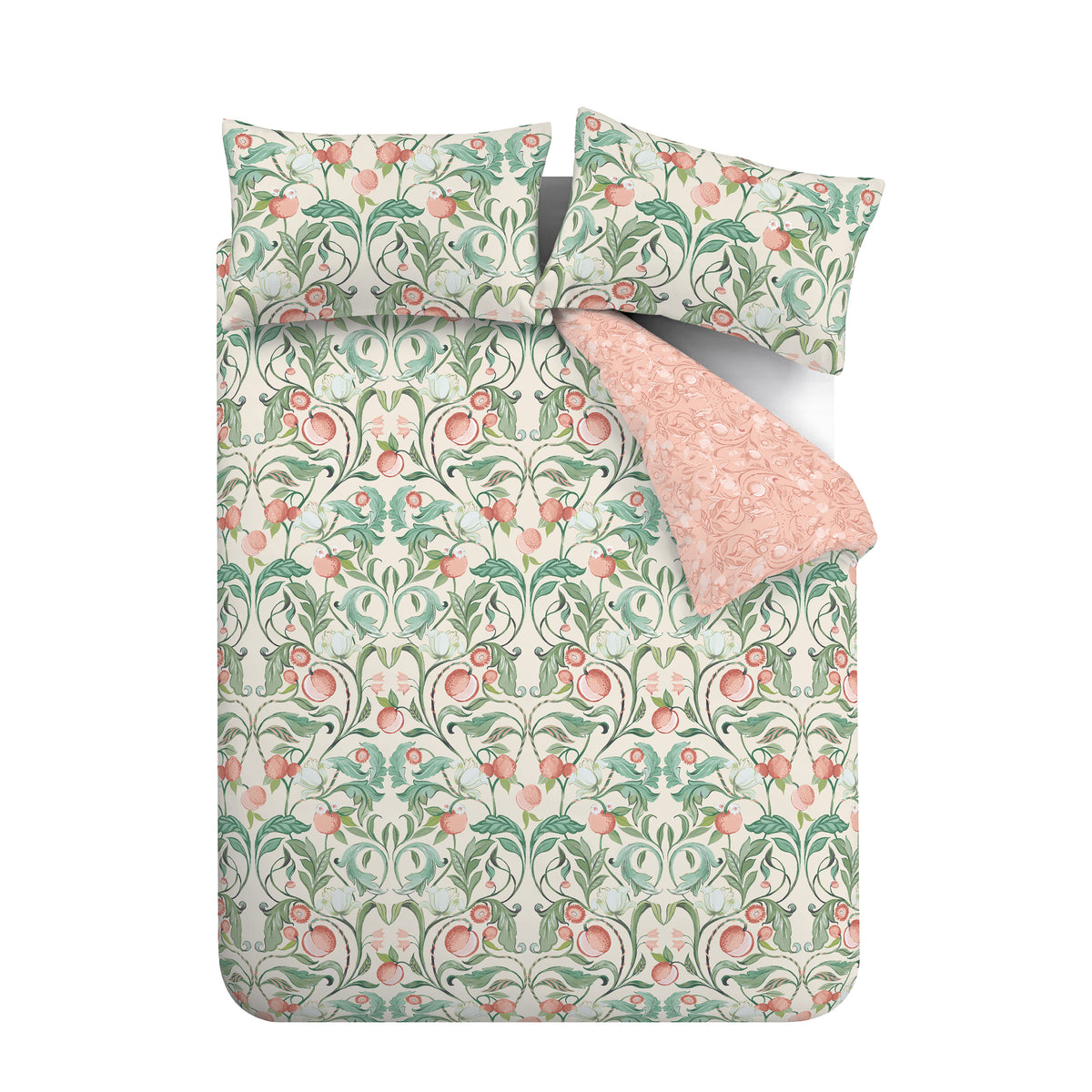 Catherine Lansfield Clarence Floral Duvet Cover Bedding Set Natural Green