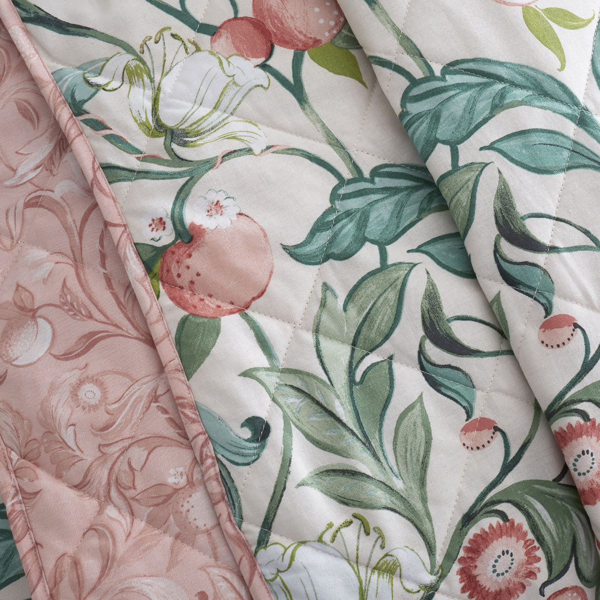 Catherine Lansfield Clarence Floral 220cm x 230cm Bedspread Natural Green