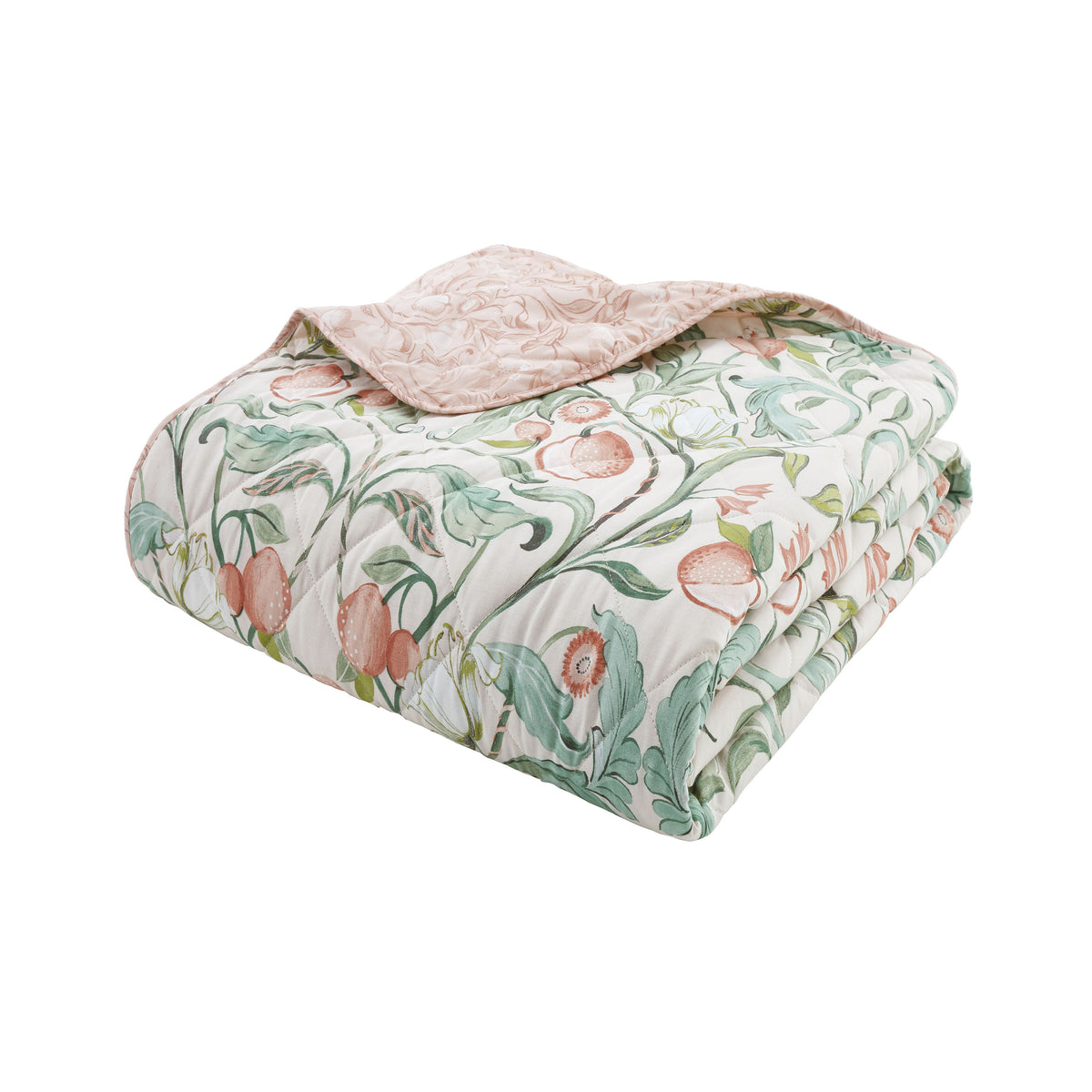 Catherine Lansfield Clarence Floral 220cm x 230cm Bedspread Natural Green
