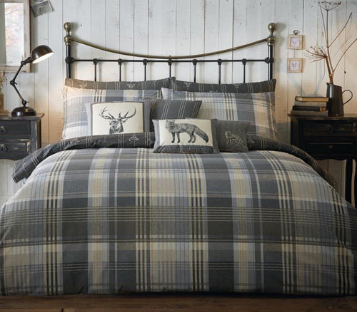 Dreams & Drapes Connolly Check Brushed Cotton Duvet Cover Bedding Set Charcoal