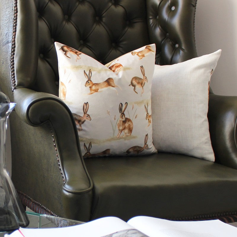 Evans Lichfield Country Running Hares Filled Cushion 43cm x 43cm Taupe