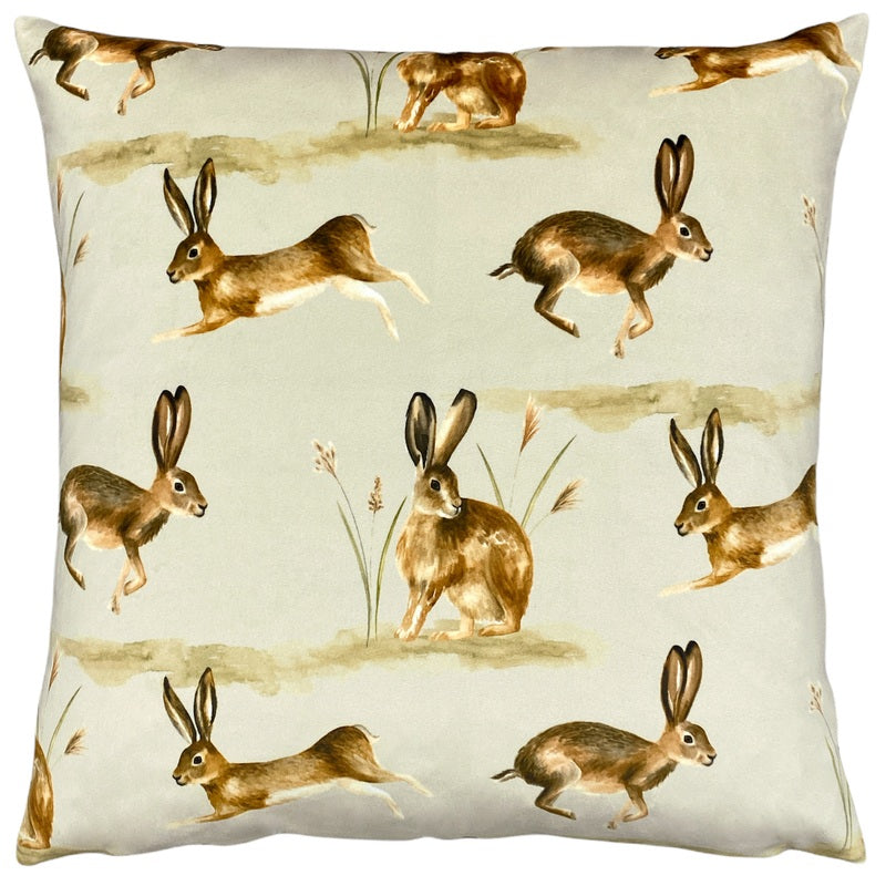 Evans Lichfield Country Running Hares Filled Cushion 43cm x 43cm Taupe