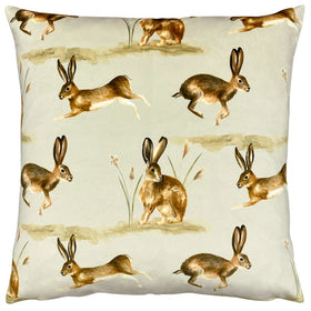 Evans Lichfield Country Running Hares Filled Cushion 43cm x 43cm Taupe