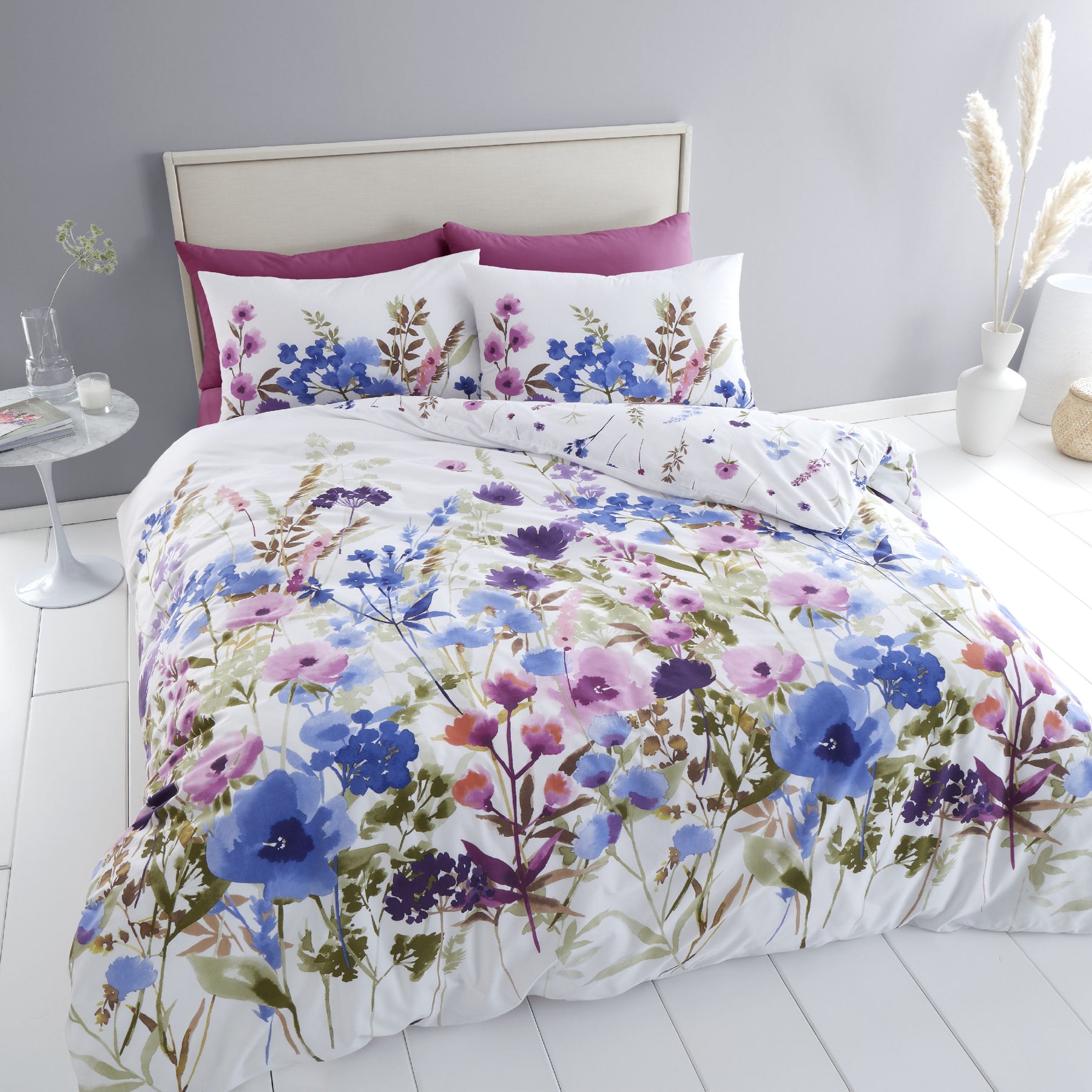 Catherine Lansfield Countryside Floral Bedding Set Pink Blue