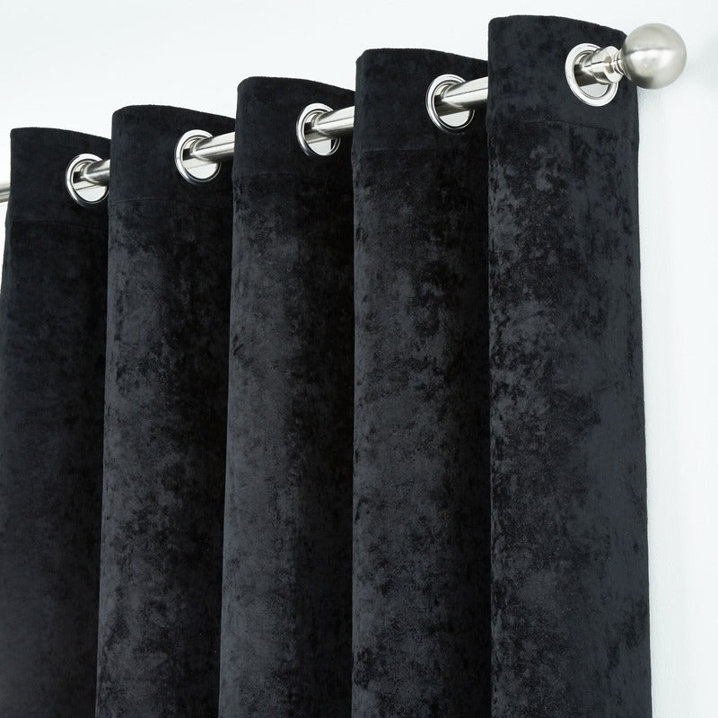 Catherine Lansfield Crushed Velvet Ready Made Eyelet Curtains Black