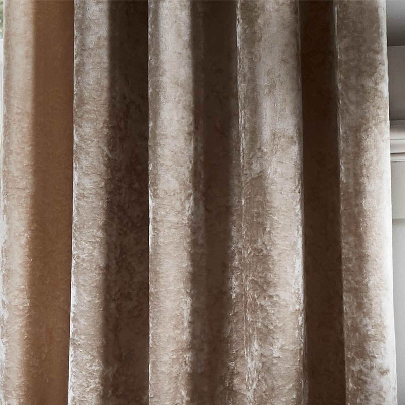Catherine Lansfield Crushed Velvet Ready Made Eyelet Curtains Natural