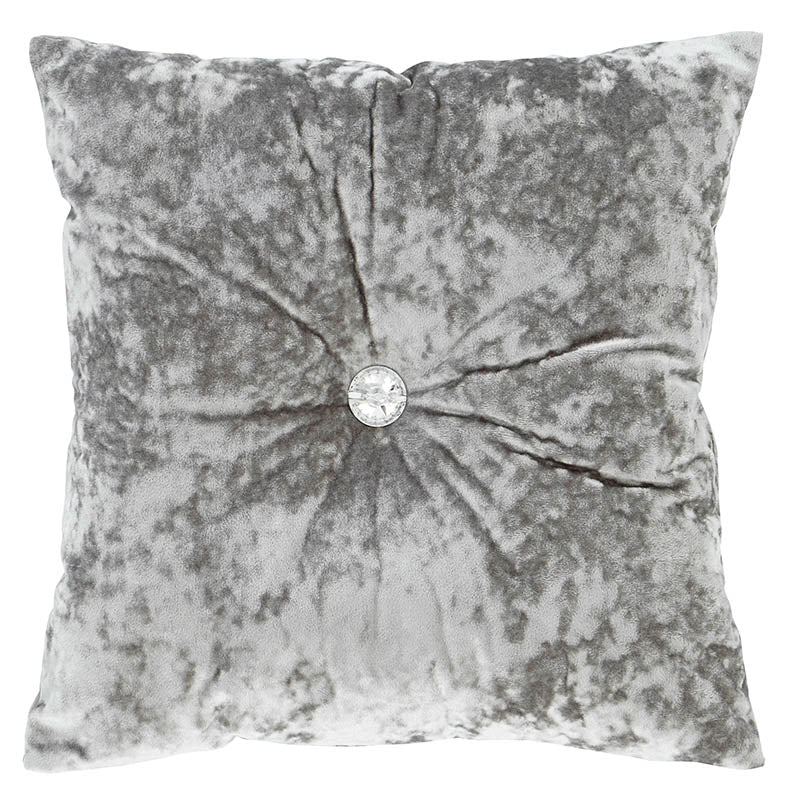 Catherine Lansfield Crushed Velvet Diamante Button Filled Cushion 45cm x 45cm Silver