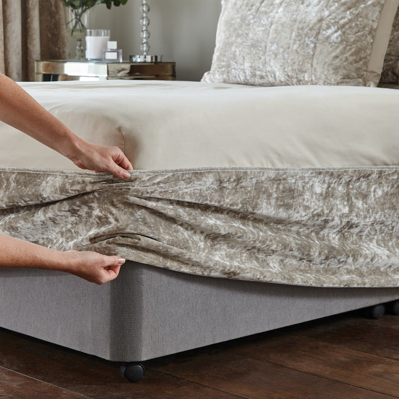 Catherine Lansfield Crushed Velvet Wrap Bedding Valance Natural
