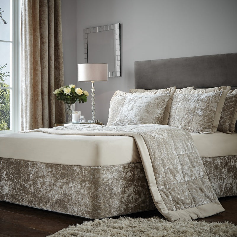 Catherine Lansfield Crushed Velvet Wrap Bedding Valance Natural