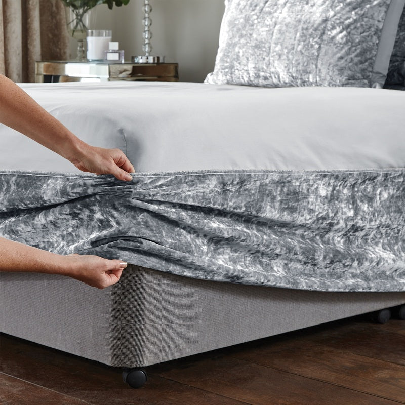 Catherine Lansfield Crushed Velvet Wrap Bedding Valance Silver