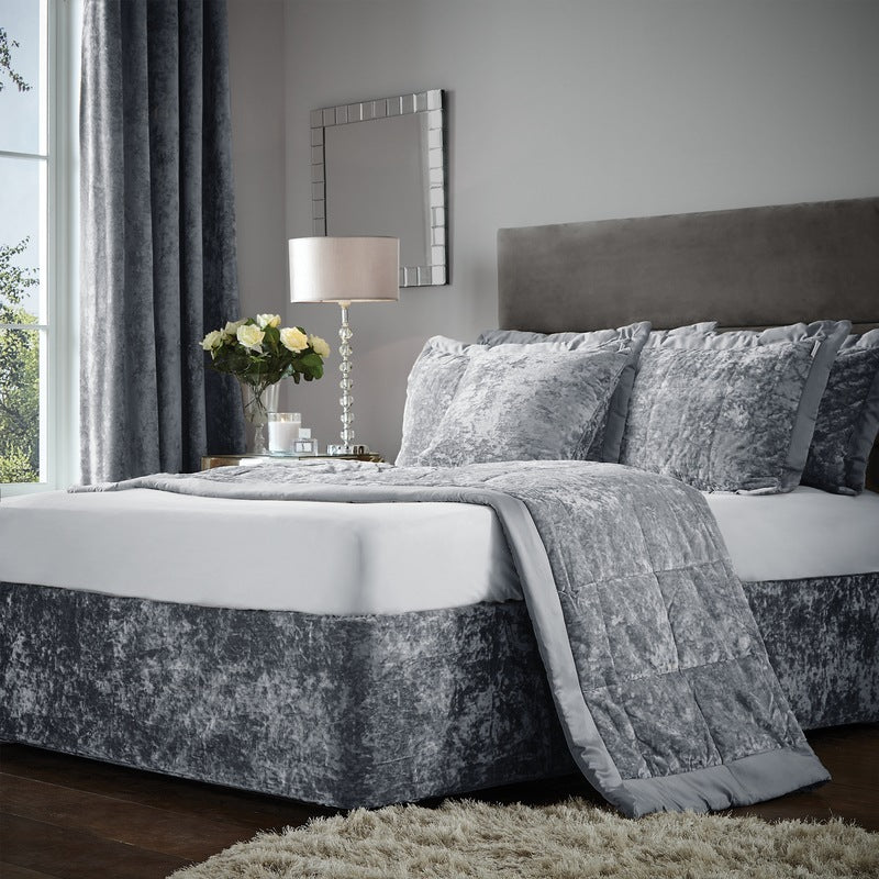 Catherine Lansfield Crushed Velvet Wrap Bedding Valance Silver