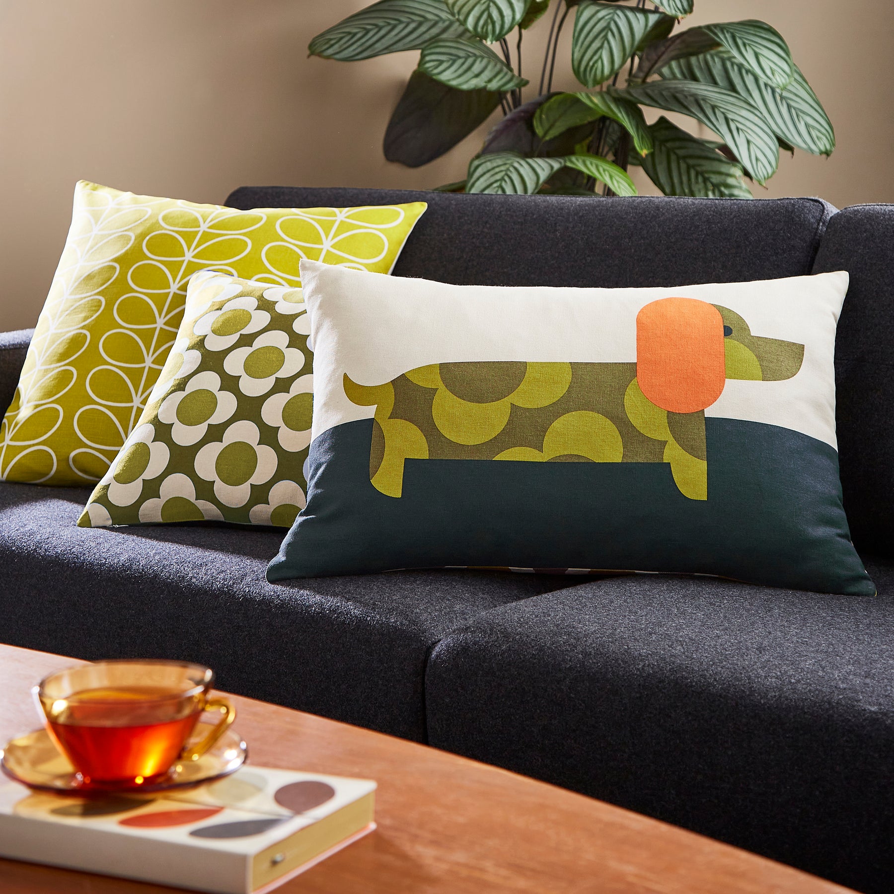 Orla Kiely Dachshund Boudoir Filled Cushion 40cm x 60cm Yellow