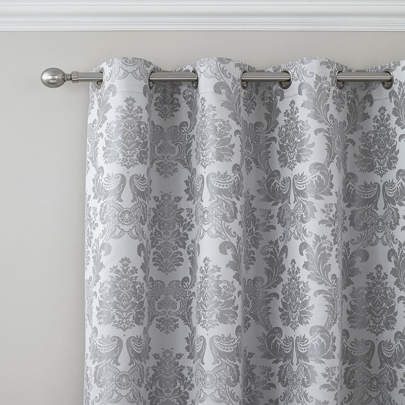 Catherine Lansfield Damask Jacquard Ready Made Eyelet Curtains 66'' x 72'' Silver