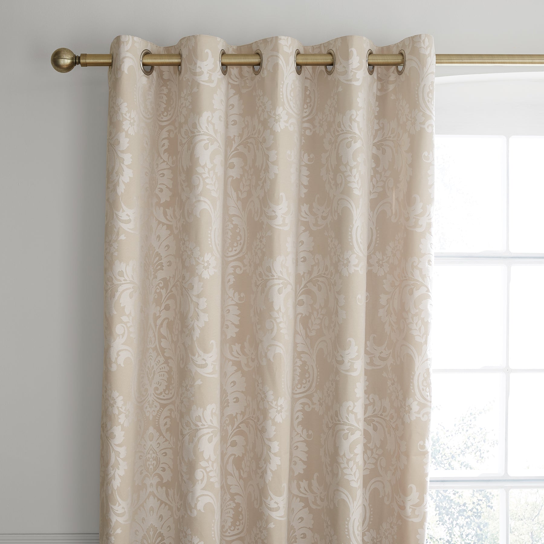 Catherine Lansfield Damask Jacquard Ready Made Eyelet Curtains in Natural 4.8 Star Rating Terrys